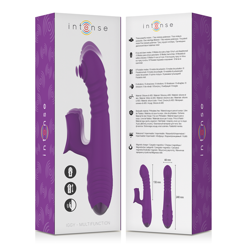 INTENSE - IGGY UP &amp; DOWN RECHARGEABLE MULTIFUNCTIONAL VIBRATOR WITH PURPLE CLITORAL STIMULATOR