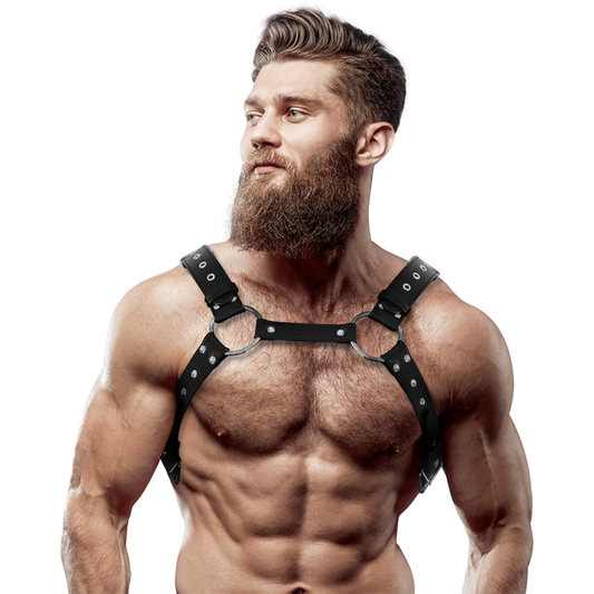 FETISH SUBMISSIVE ATTITUDE - MENS ECO-LEATHER CHEST HARNESS WITH STUDS - 1