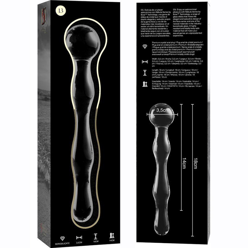 NEBULA SERIES BY IBIZA - MODEL 13 BOROSILICATE GLASS DILDO CLEAR 18 CM -OR- 3.5 CM