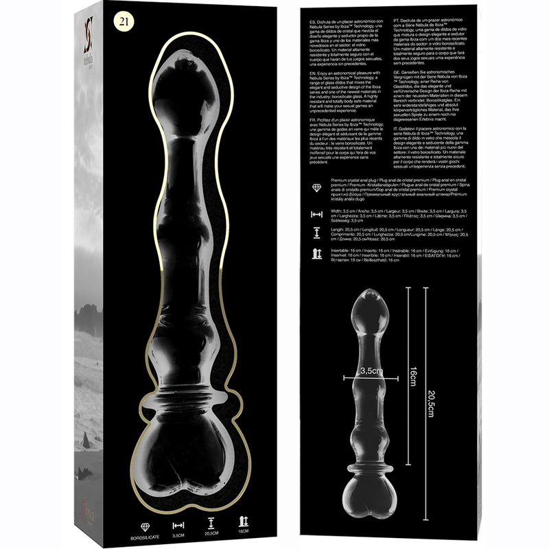 NEBULA SERIES BY IBIZA - MODEL 21 BOROSILICATE GLASS DILDO CLEAR 20.5 CM -O- 3.5 CM