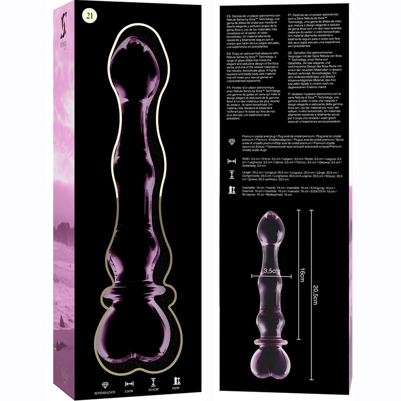 NEBULA SERIES BY IBIZA - MODEL 21 BOROSILICATE GLASS DILDO CLEAR 20.5 CM -O- 3.5 CM