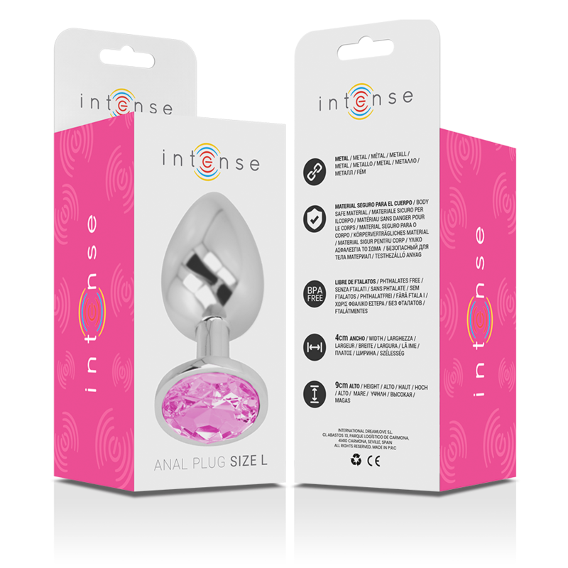 INTENSE - METAL ALUMINUM BUTT PLUG WITH PINK CRYSTAL SIZE L