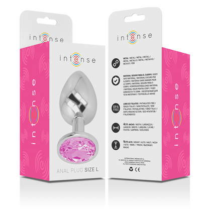 INTENSE - METAL ALUMINUM BUTT PLUG WITH PINK CRYSTAL SIZE L