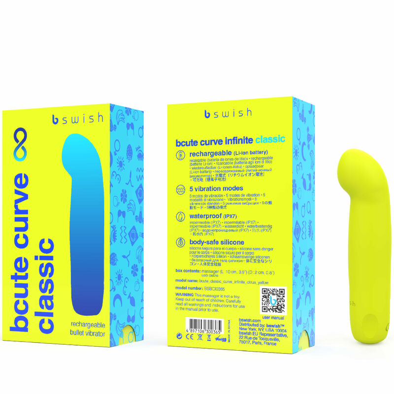 B SWISH - BCUTE CURVE INFINITE CLASSIC RECHARGEABLE SILICONE VIBRATOR YELLOW - 3