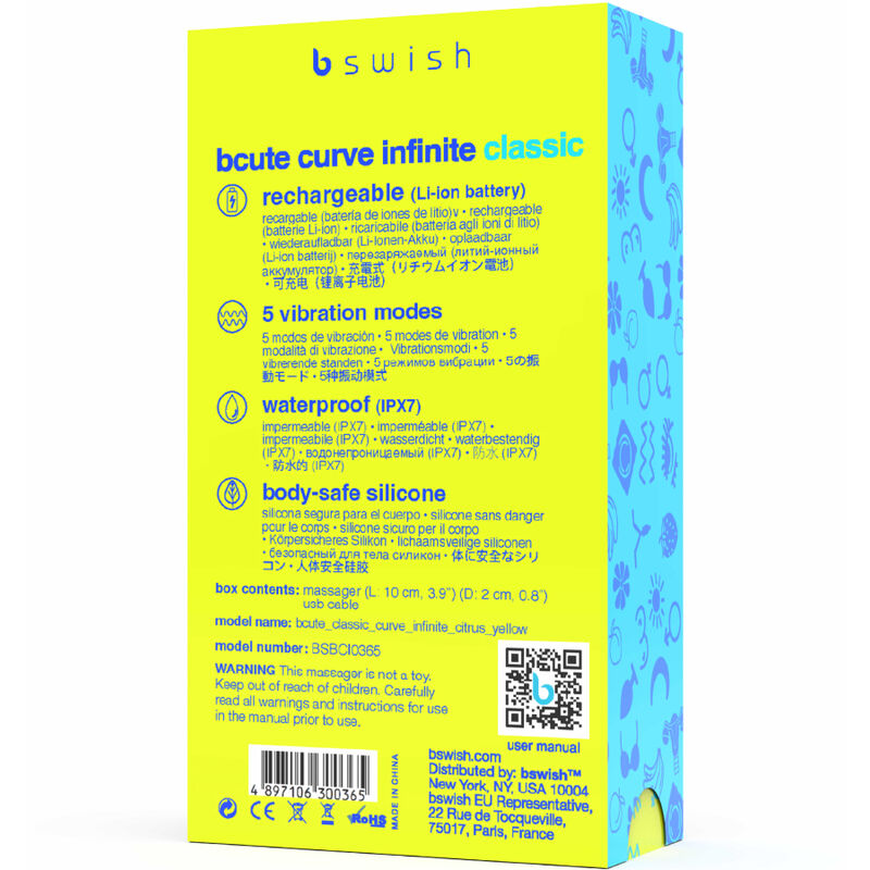 B SWISH - BCUTE CURVE INFINITE CLASSIC RECHARGEABLE SILICONE VIBRATOR YELLOW - 5