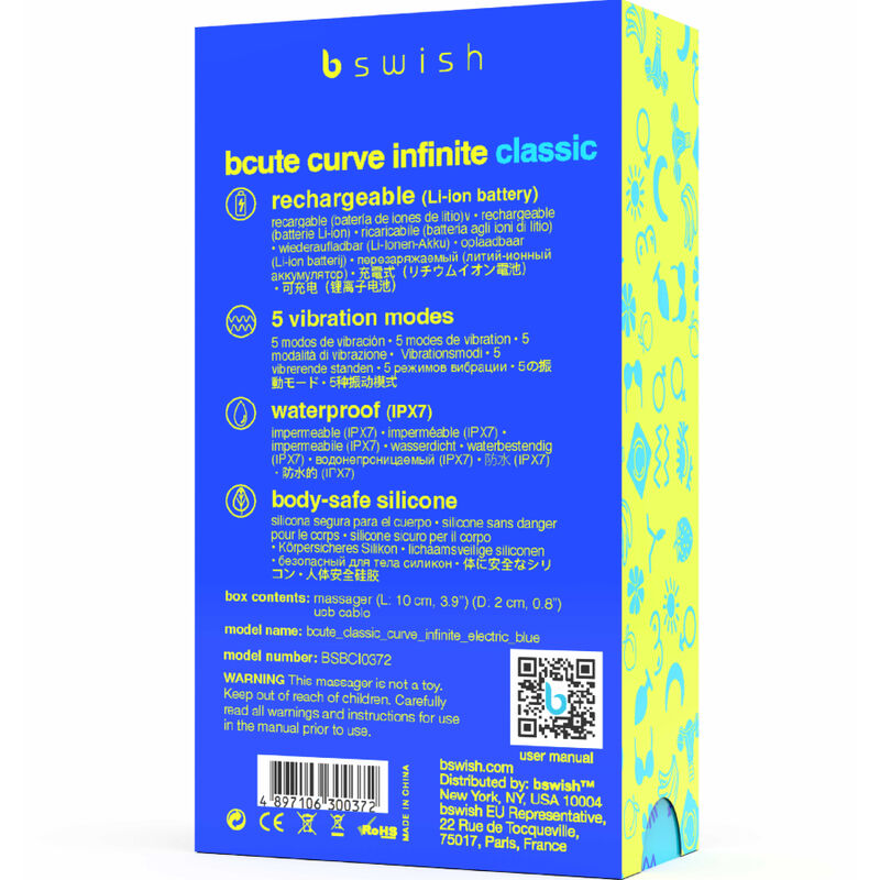 B SWISH - BCUTE CURVE INFINITE CLASSIC RECHARGEABLE VIBRATOR BLUE SILICONE - 3