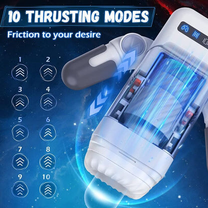 GAME CUP - THROTTLE VIBRATION MASTURBATOR WITH HEATING FUNCTION AND MOBILE STAND - BLACK