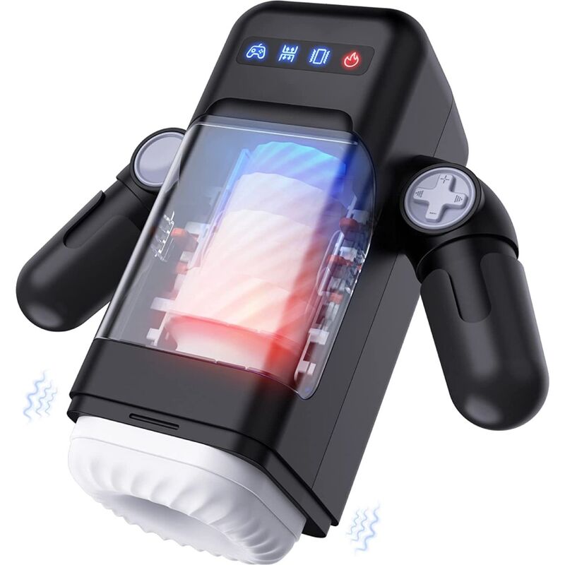 GAME CUP - THROTTLE VIBRATION MASTURBATOR WITH HEATING FUNCTION AND MOBILE STAND - BLACK