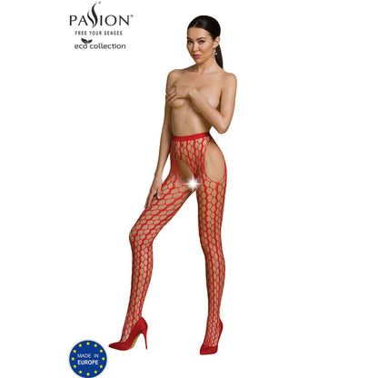 PASSION - ECO COLLECTION BODYSTOCKING ECO S007 BLACK - RED - 5