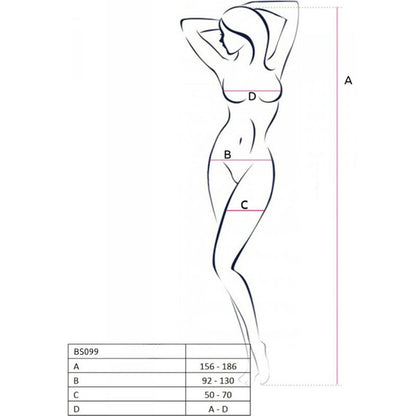 PASSION - BS099 WHITE BODYSTOCKING ONE SIZE - RED - 19