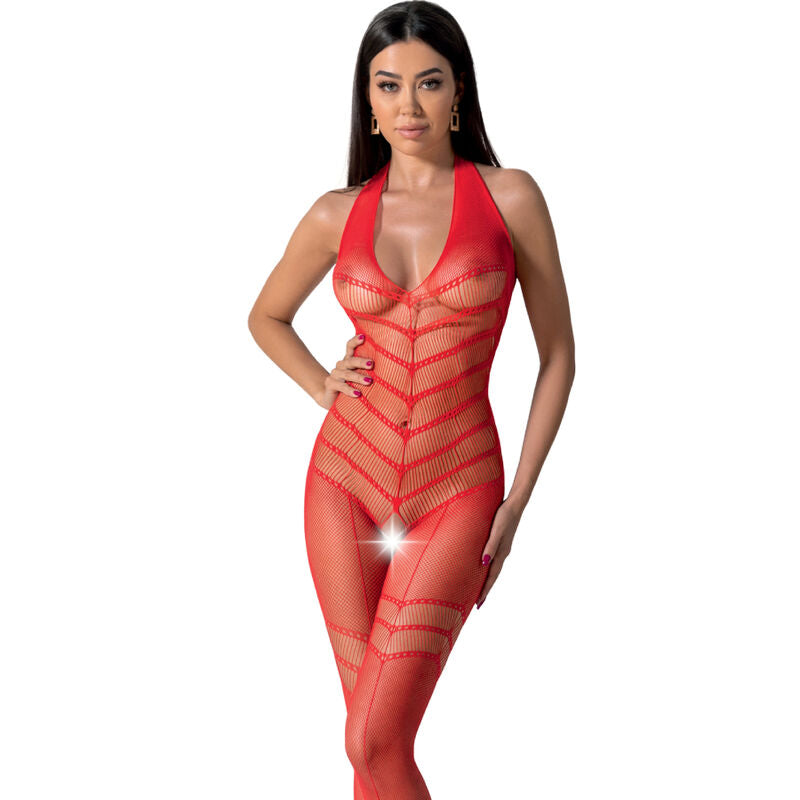 PASSION - BS100 WHITE BODYSTOCKING ONE SIZE - RED - 14