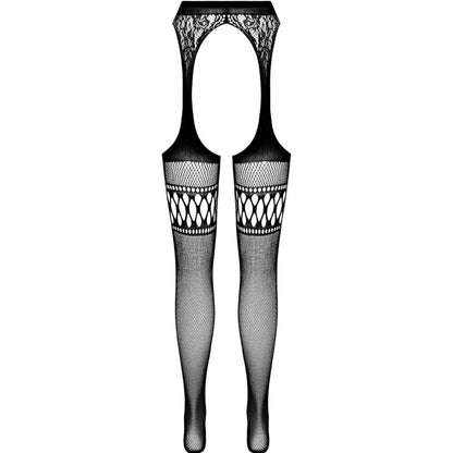 PASSION - S026 WHITE STOCKINGS WITH GARTER ONE SIZE - BLACK - 6