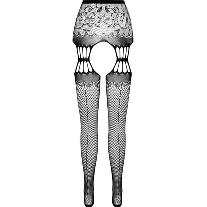 PASSION - S027 WHITE STOCKINGS WITH GARTER ONE SIZE - BLACK - 7