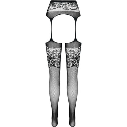PASSION - S029 WHITE STOCKINGS WITH GARTER ONE SIZE - BLACK - 5