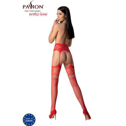 PASSION - S030 WHITE STOCKINGS WITH GARTER ONE SIZE - RED - 13