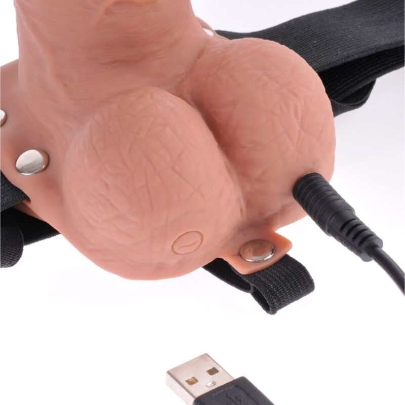 FETISH FANTASY SERIES - ADJUSTABLE HARNESS REALISTIC PENIS WITH BALLS RECHARGEABLE AND VIBRATOR 17.8 CM - 1