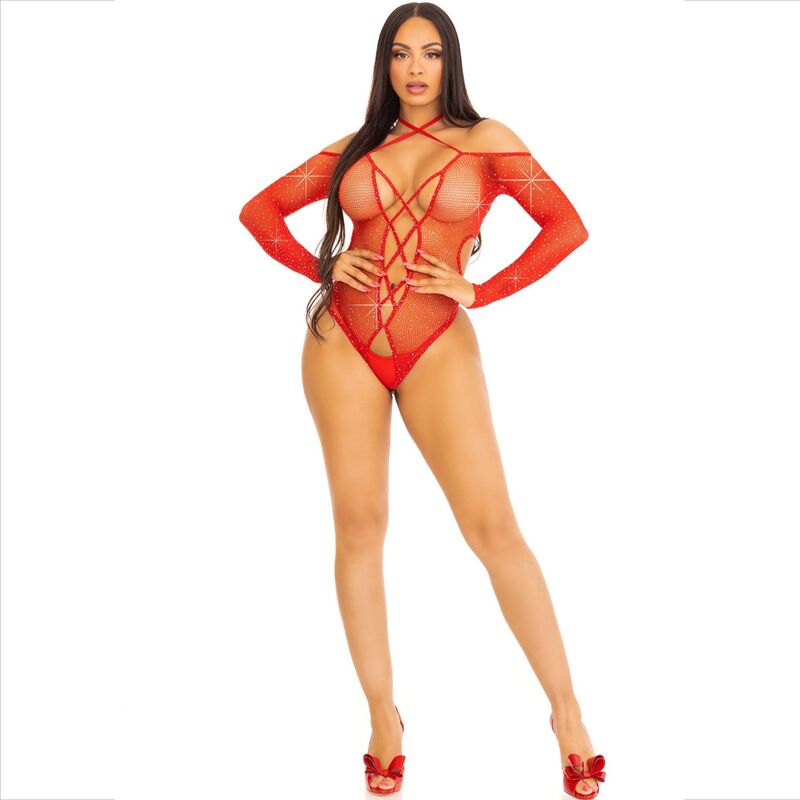 LEG AVENUE - CROTHLESS BODYSUIT WITH RED SHINY
