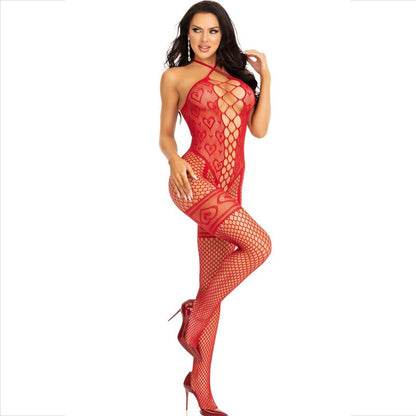 LEG AVENUE - BODYSTOCKING NECK HALTER RED HEARTS RED - 4