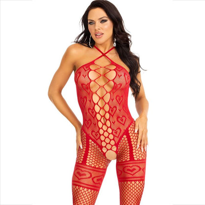LEG AVENUE - BODYSTOCKING NECK HALTER RED HEARTS RED - 6