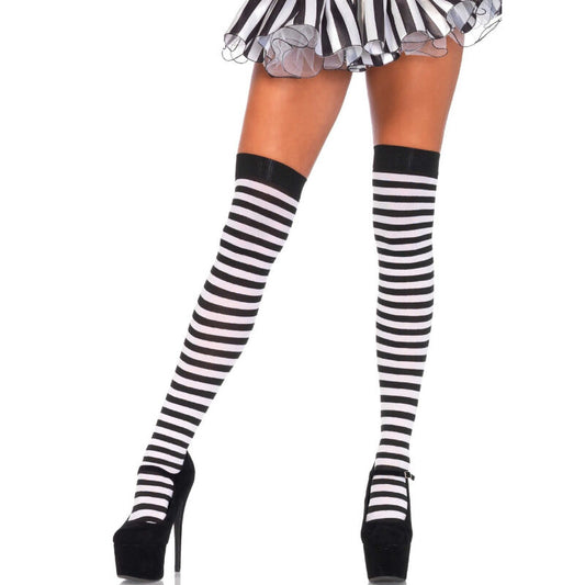LEG AVENUE - BLACK/WHITE STRIPED HIGH SOCKS - 1