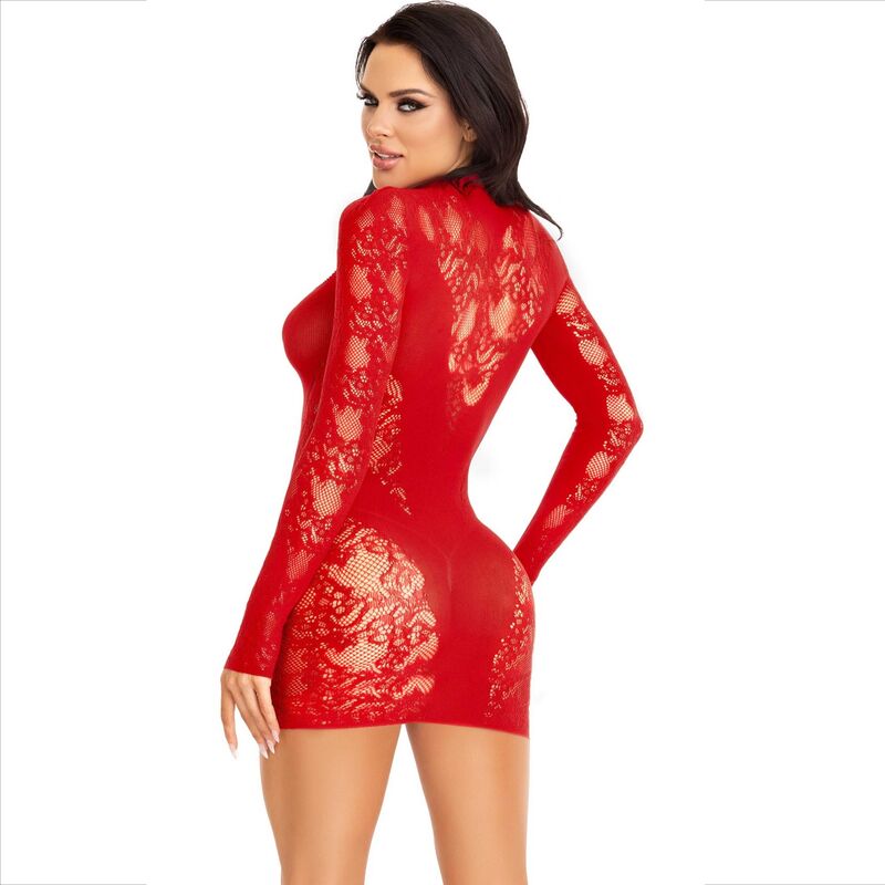 LEG AVENUE - MINI DRESS WITH LACE LONG SLEEVE RED - 7