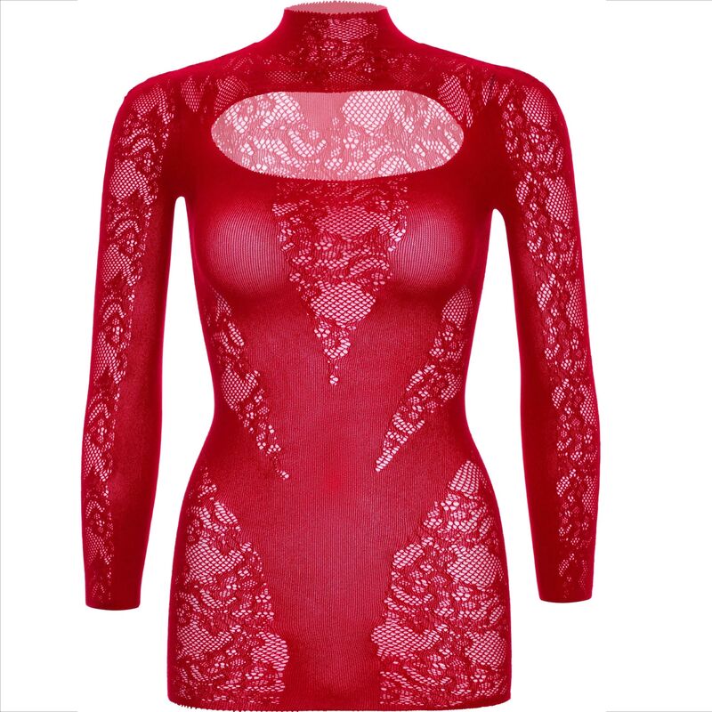 LEG AVENUE - MINI DRESS WITH LACE LONG SLEEVE RED - 2