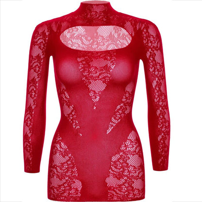 LEG AVENUE - MINI DRESS WITH LACE LONG SLEEVE RED - 2