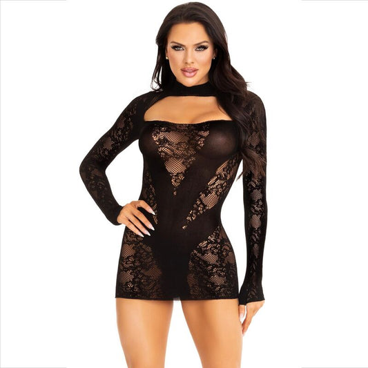 LEG AVENUE - MINI DRESS WITH LACE LONG SLEEVE BLACK - 1