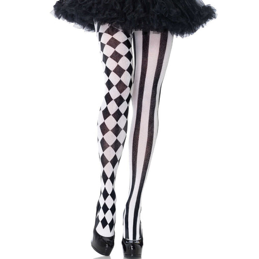 LEG AVENUE - BLACK/WHITE HARLEQUIN TIGHTS - 1