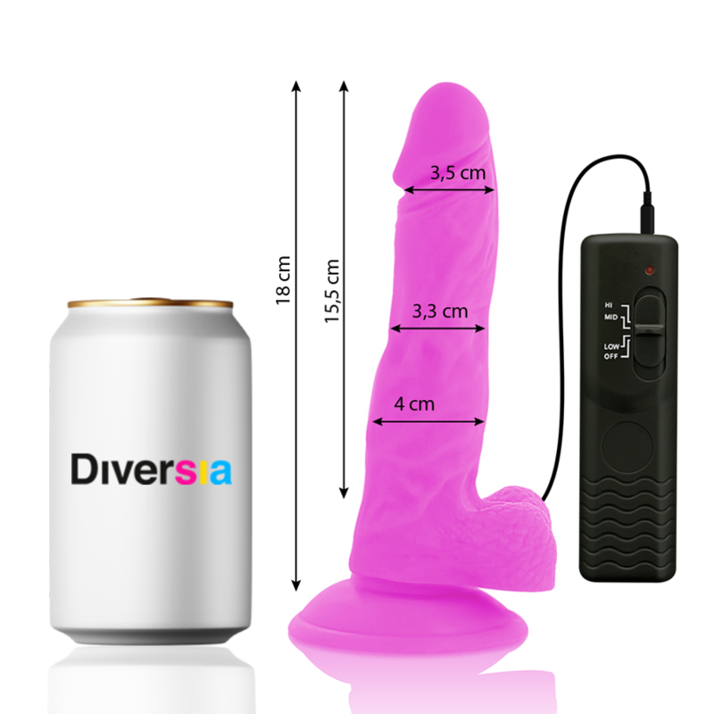 DIVERSIA - FLEXIBLE VIBRATING DILDO PURPLE 18 CM -OR- 4 CM