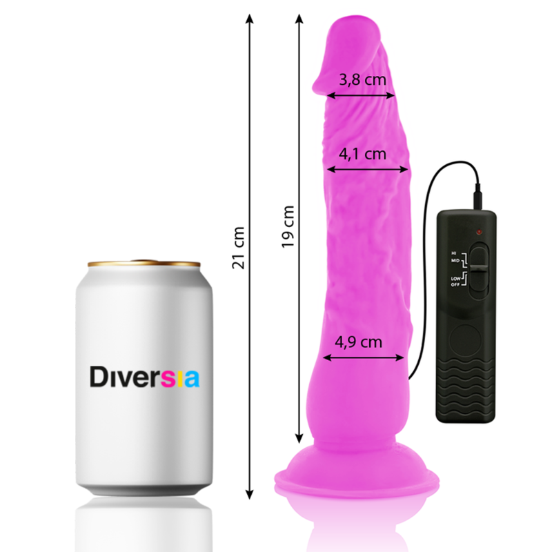 DIVERSIA - FLEXIBLE VIBRATING DILDO PURPLE 21 CM -O- 4.9 CM - 2