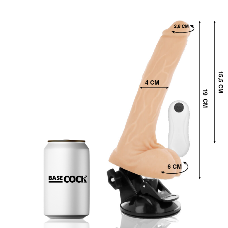 BASECOCK - REALISTIC VIBRATOR WITH BLACK REMOTE CONTROL 19 CM -OR- 4 CM