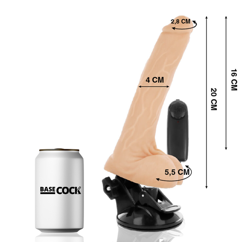 BASECOCK - REALISTIC BLACK REMOTE CONTROL VIBRATOR WITH 20 CM TESTICLES -OR- 4 CM