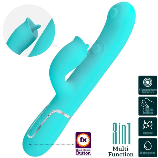 PRETTY LOVE - RABBIT VIBRATOR WITH LICKING AQUA GREEN - 1