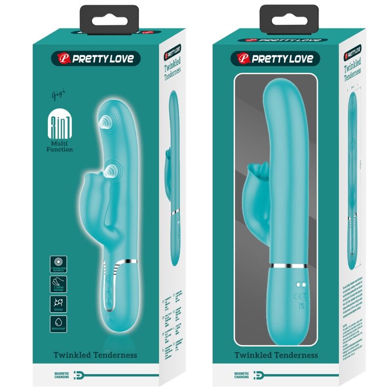 PRETTY LOVE - RABBIT VIBRATOR WITH LICKING AQUA GREEN - 3