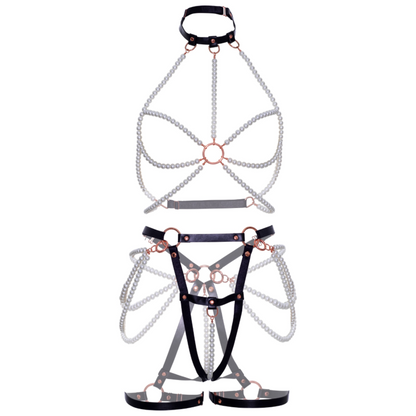 LEG AVENUE - HARNESS BRA & PEARL GARTER L - 6