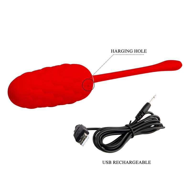 PRETTY LOVE - RED RECHARGEABLE MARINE TEXTURE VIBRATING EGG