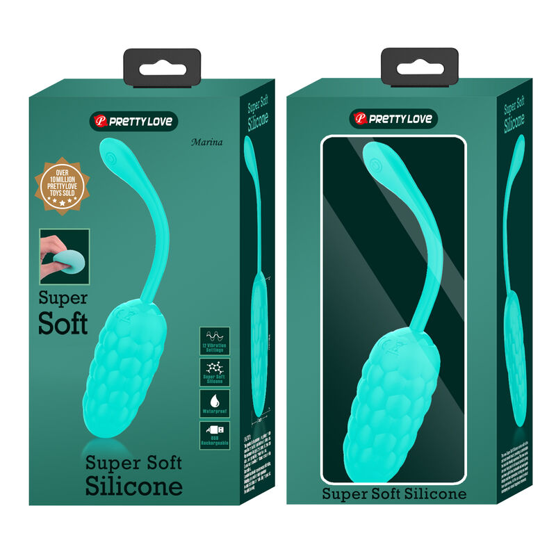 PRETTY LOVE - VIBRATING EGG WITH AQUA GREEN RECHARGEABLE MARINE TEXTURE - 2