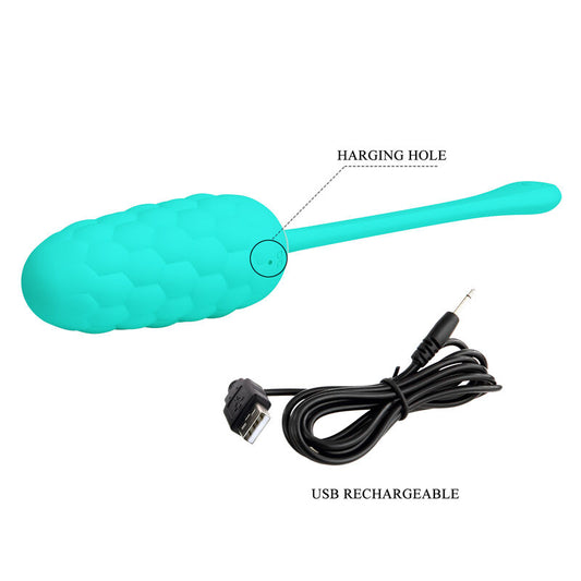 PRETTY LOVE - VIBRATING EGG WITH AQUA GREEN RECHARGEABLE MARINE TEXTURE - 1