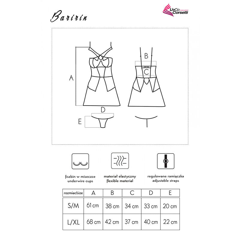 LIVCO CORSETTI FASHION - BARIRIN LC 90633 SHIRT + PANTY BLACK - S/M - 14