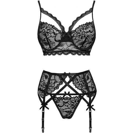LIVCO CORSETTI FASHION - MORIDAM LC 90552 BRA + GARTER BELT + PANTY NEGRO - 1