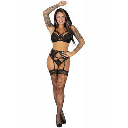 LIVCO CORSETTI FASHION - POJZON LC 90670 BRA + GARTER BELT + STOCKINGS + PANTY BLACK L/XL - L/XL - 6