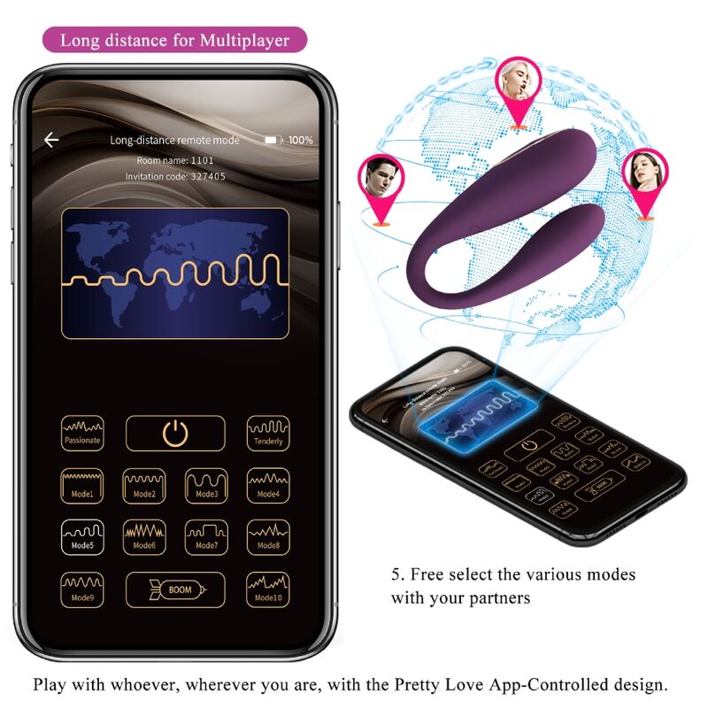 PRETTY LOVE - AUGUST REMOTE GLOBAL DOUBLE PLEASURE VIBRATOR - 10