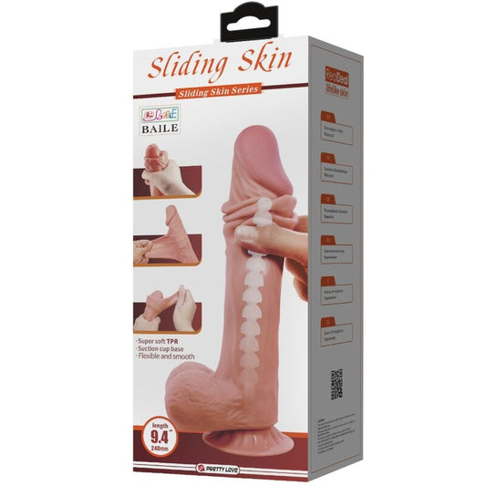 PRETTY LOVE - SLIDING SKIN SERIES REALISTIC DILDO WITH SLIDING SKIN SUCTION CUP BROWN 24 CM - 1