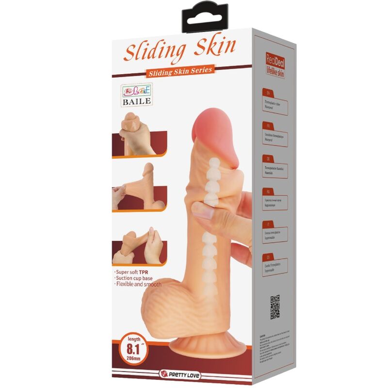 PRETTY LOVE - SLIDING SKIN SERIES REALISTIC DILDO WITH SLIDING SKIN SUCTION CUP 20.6 CM - 4