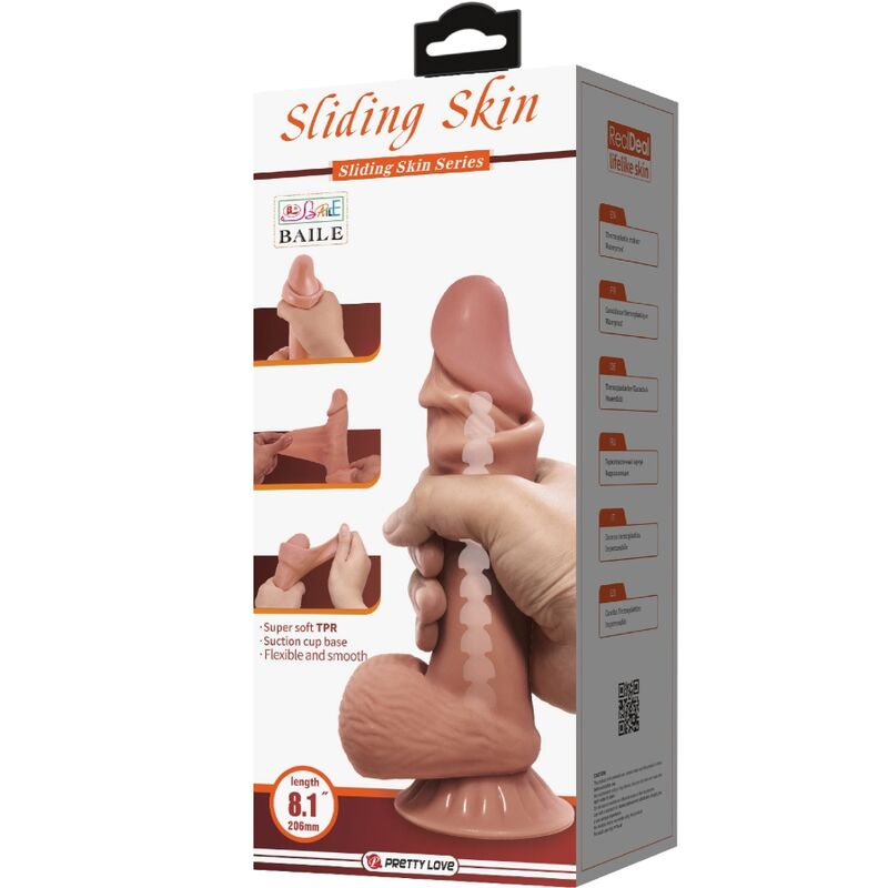PRETTY LOVE - REALISTIC DILDO SLIDING SKIN SERIES WITH SLIDING SUCTION CUP IN BROWN LEATHER 19.4 CM