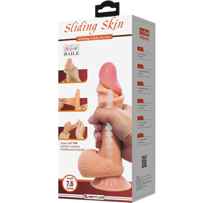 PRETTY LOVE - SLIDING SKIN SERIES REALISTIC DILDO WITH SLIDING SKIN SUCTION CUP 19.4 CM - 7