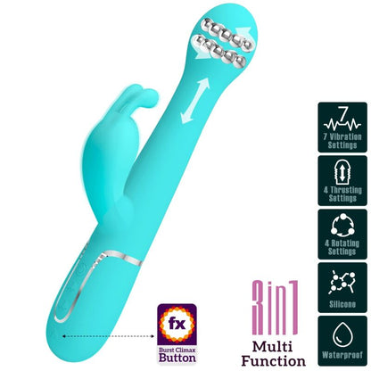 PRETTY LOVE - DEJON RABBIT VIBRATOR 3 IN 1 MULTIFUNCTION AQUA GREEN - 4