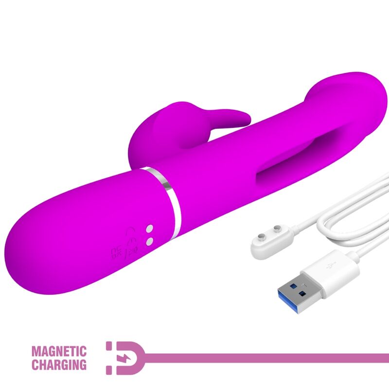 PRETTY LOVE - KAMPAS RABBIT 3 IN 1 MULTIFUNCTION VIBRATOR WITH TONGUE FUCHSIA - 4