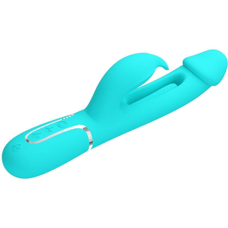 PRETTY LOVE - KAMPAS RABBIT 3 IN 1 MULTIFUNCTION VIBRATOR WITH TONGUE AQUA GREEN - 7